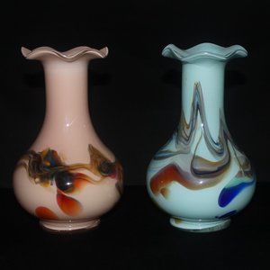 Pair of Art Glass Vases | Murano Inspired MCM Vintage Vases